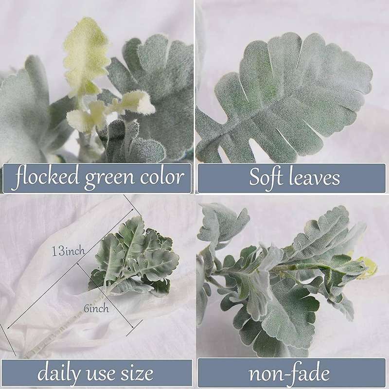 12pcs Artificial Flocked Lambs Ear Leaves Stems 13 Inch Flocked Dusty