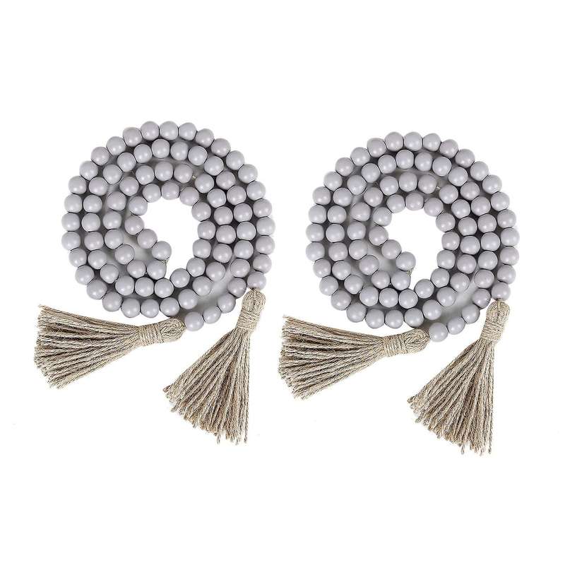 2pcs Wood Bead Garland with Tassels,farmhouse Rustic Country Decor