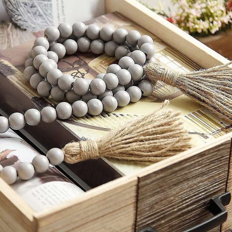 2pcs Wood Bead Garland with Tassels,farmhouse Rustic Country Decor