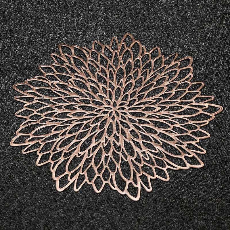 Table Mat Hibiscus Flower Bronzing Pvc Placemat Rose Gold 6 Pieces