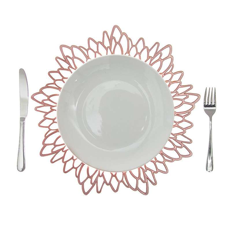 Table Mat Hibiscus Flower Bronzing Pvc Placemat Rose Gold 6 Pieces