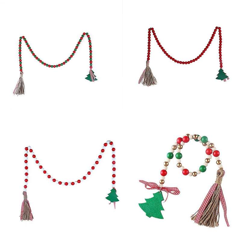 4pcs Christmas Tassel Wooden Bead Garland Kid's Room Wall Home Decor