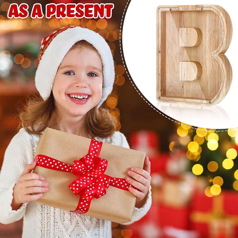Wooden Personalized Piggy Bank Toy Alphabet for Kids (alphabet-o)