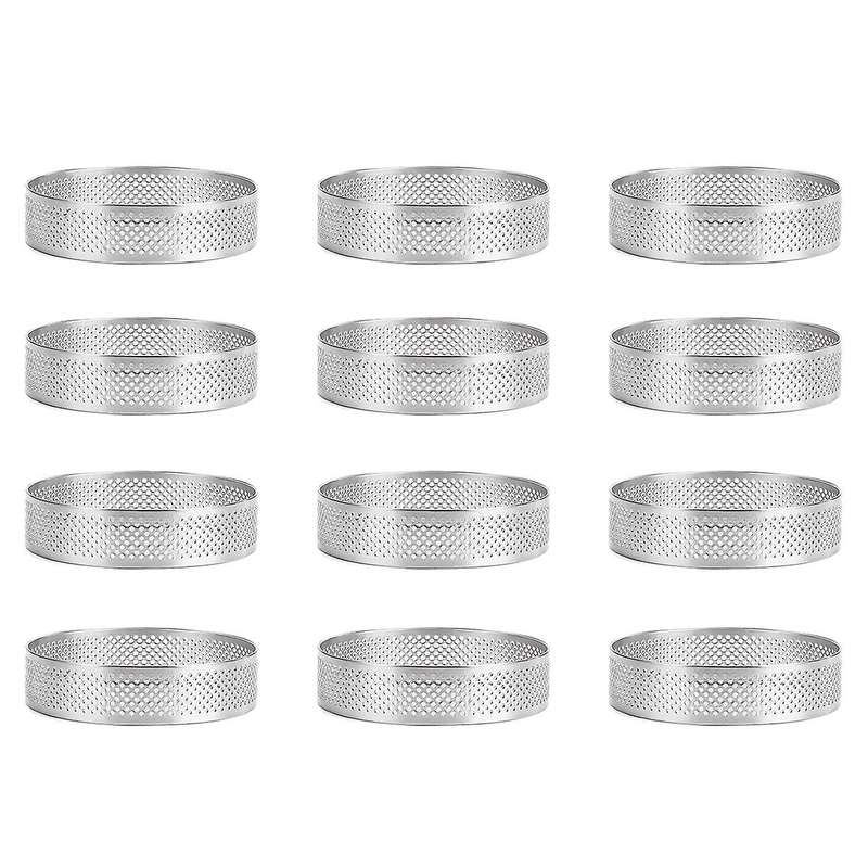 12 Pack Stainless Steel Tart Rings 3 In,perforated Cake Mousse Ring