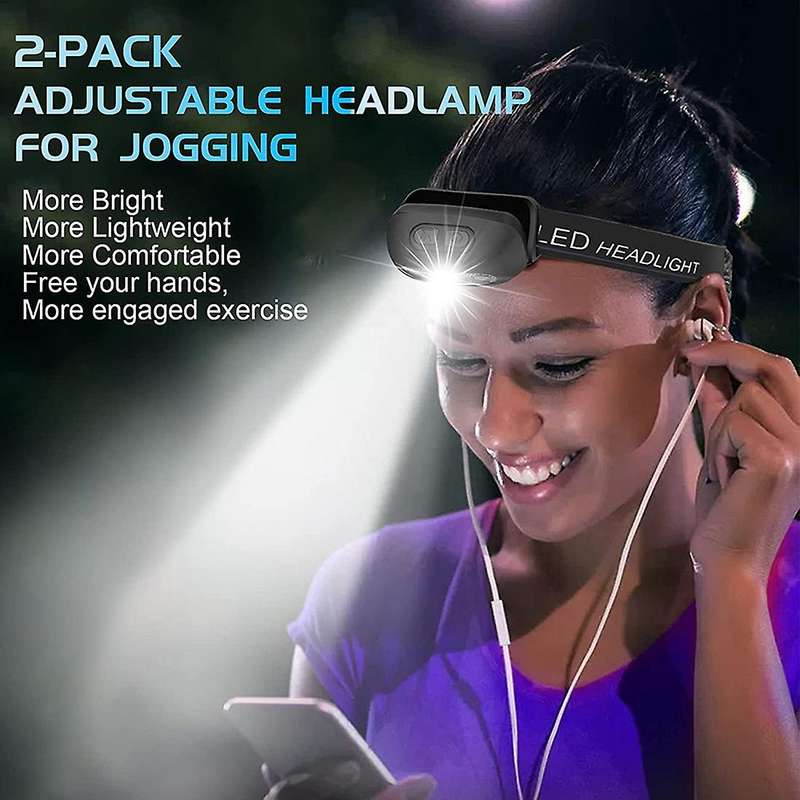 1000 Lumen Sensor Mini Headlight Flashlight, with 5 Modes, 2 Pack
