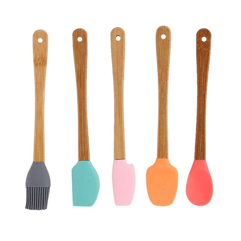 Mini Silicone Spatula Set,baking Scrapers with Bamboo Handle