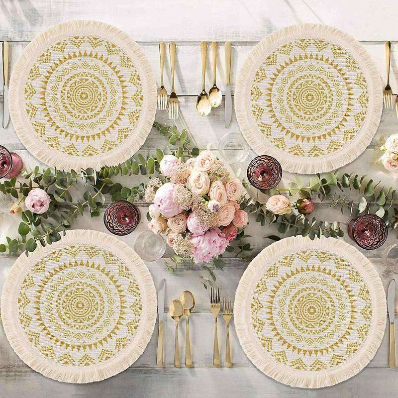 4pcs Round Placemats,for Table Dinner Home Decor(yellow)