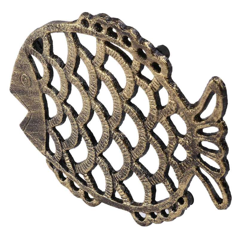 Cast Iron Fish Trivet, 7.5x6inch Decorative Pattern for Cookware