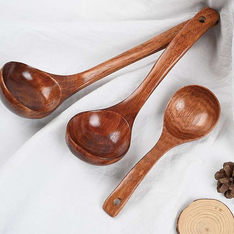 5pcs Wooden Soup Ladle Spoon Porridge Spoon for Kitchen Restaurant