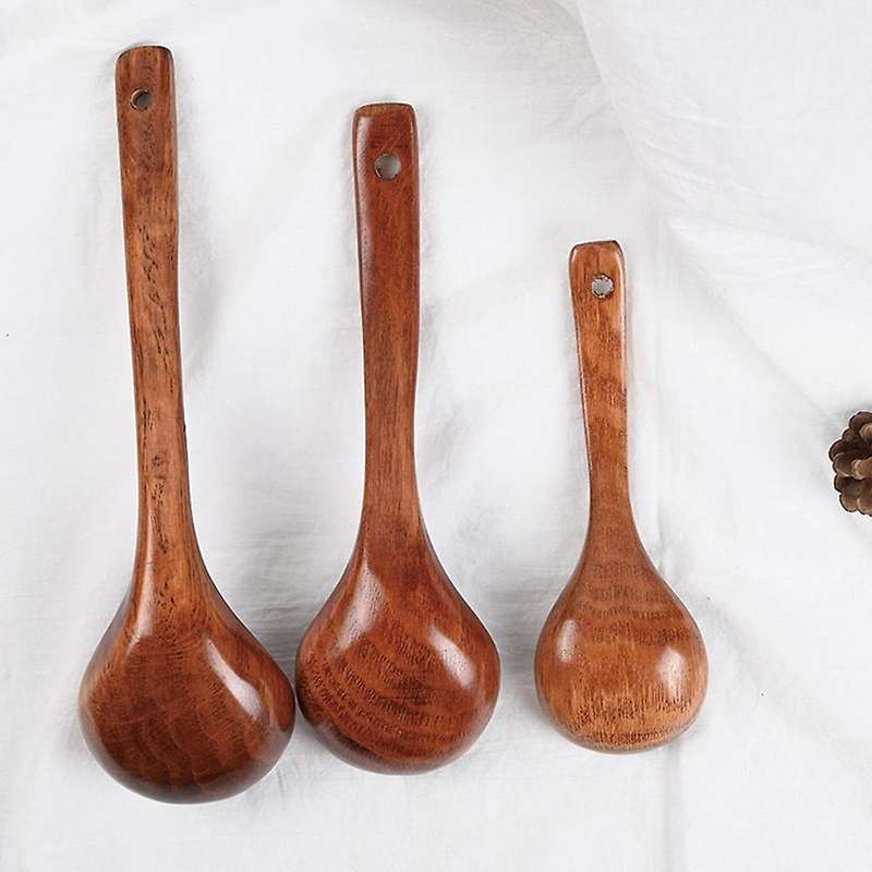 5pcs Wooden Soup Ladle Spoon Porridge Spoon for Kitchen Restaurant