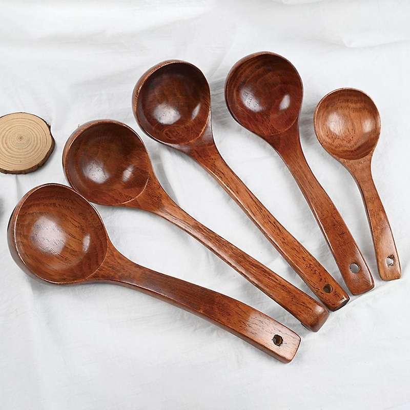 5pcs Wooden Soup Ladle Spoon Porridge Spoon for Kitchen Restaurant