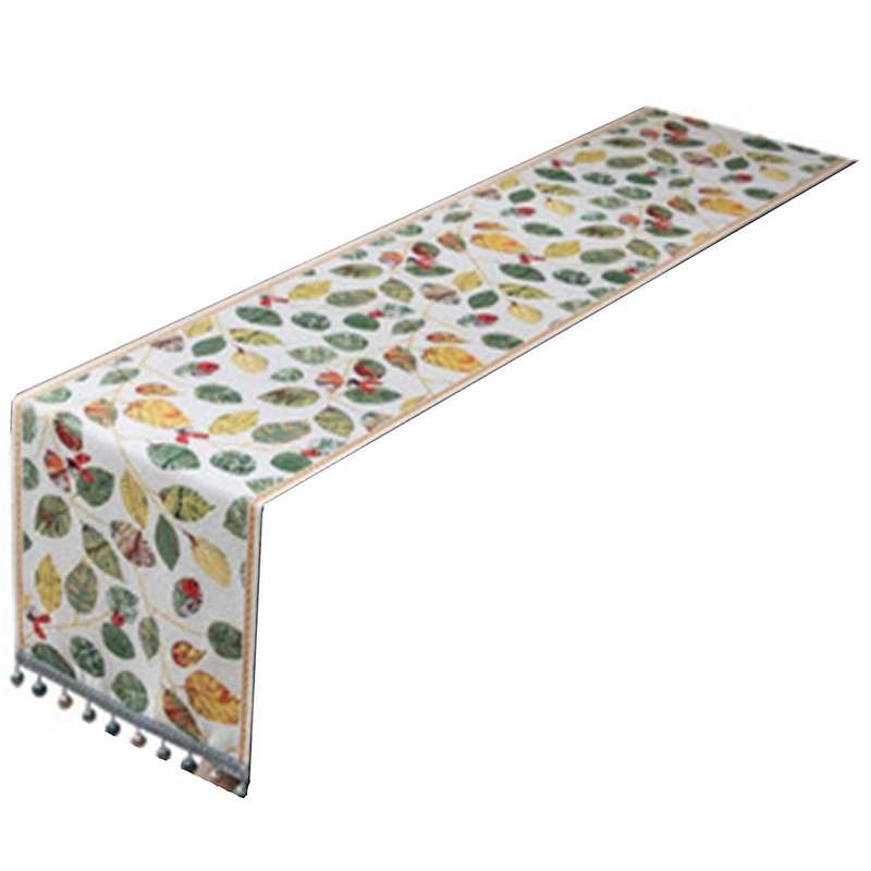 Pastoral Jacquard Embroidery Green Table Runner Christmas Home Tassel