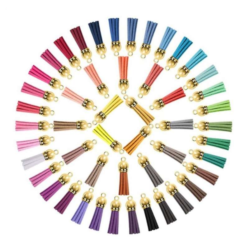 200 Pieces Tassel Fiber Fringe with Caps for Keychain Straps Diy