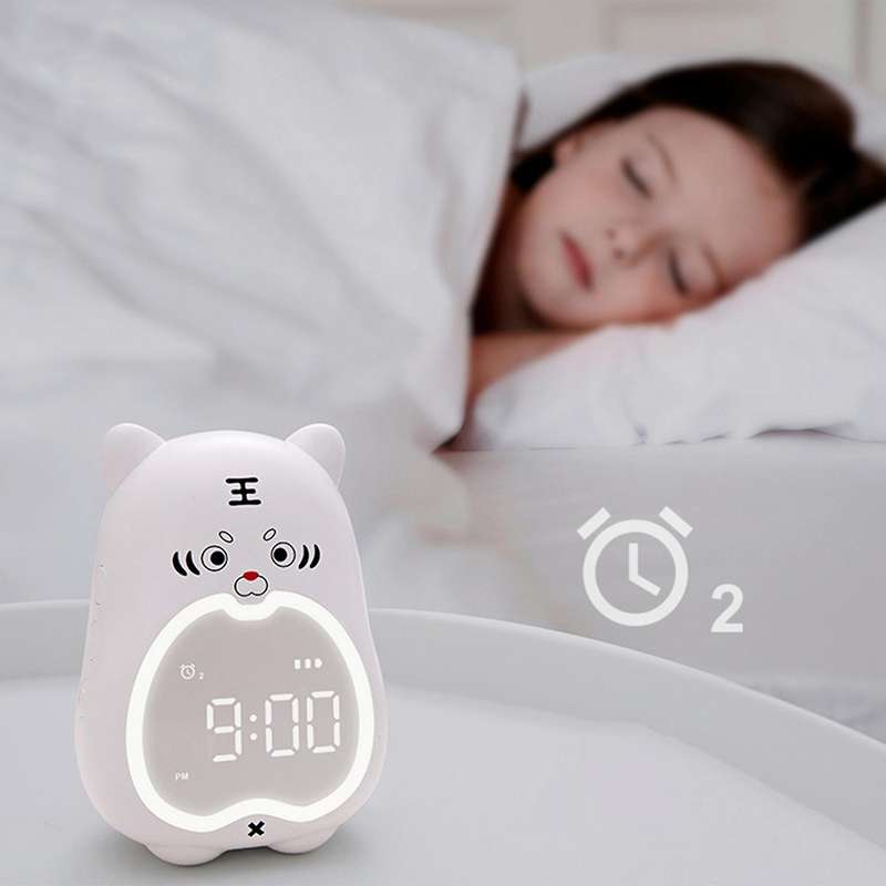 Kids Alarm Clock Tiger Digital for Kids Bedside Night Light Blue