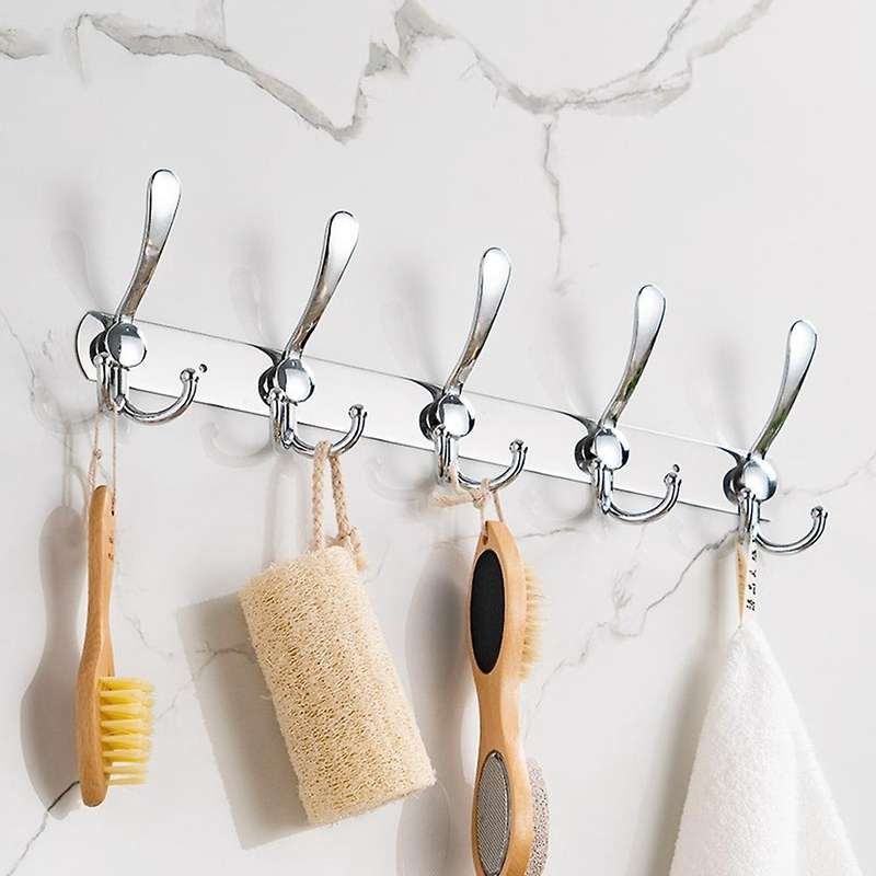Stainless Steel 5 Hooks Wall Mount Coat Hook Towel Coat Hat Door Rack