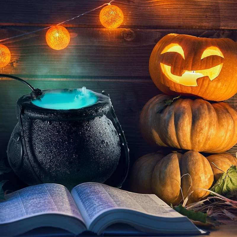 Halloween Witch Cauldron Fog Maker,12 Led Cauldron Smoking,uk Plug