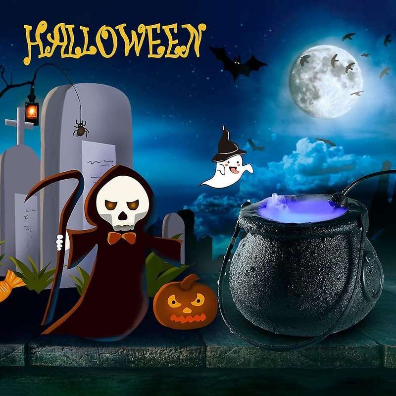 Halloween Witch Cauldron Fog Maker,12 Led Cauldron Smoking,uk Plug