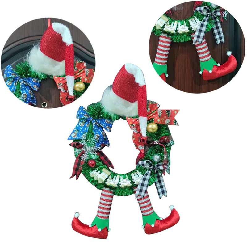 Christmas Striped Clown Elf Legs Wreath Front Door Hanging Wreath
