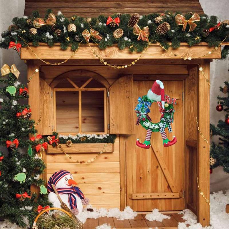 Christmas Striped Clown Elf Legs Wreath Front Door Hanging Wreath