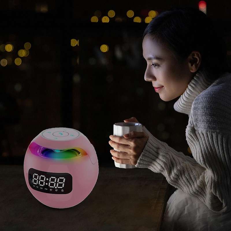 Wireless Bluetooth Speaker Sound Box Clock Alarm with Mic Pink
