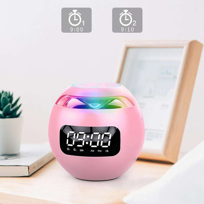 Wireless Bluetooth Speaker Sound Box Clock Alarm with Mic Pink