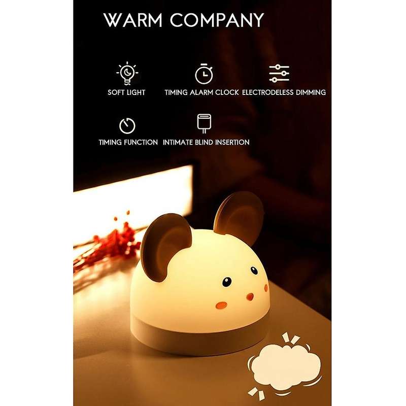 Kid Cute Clock Child Alarm Led Night Light Timer Rechargeable