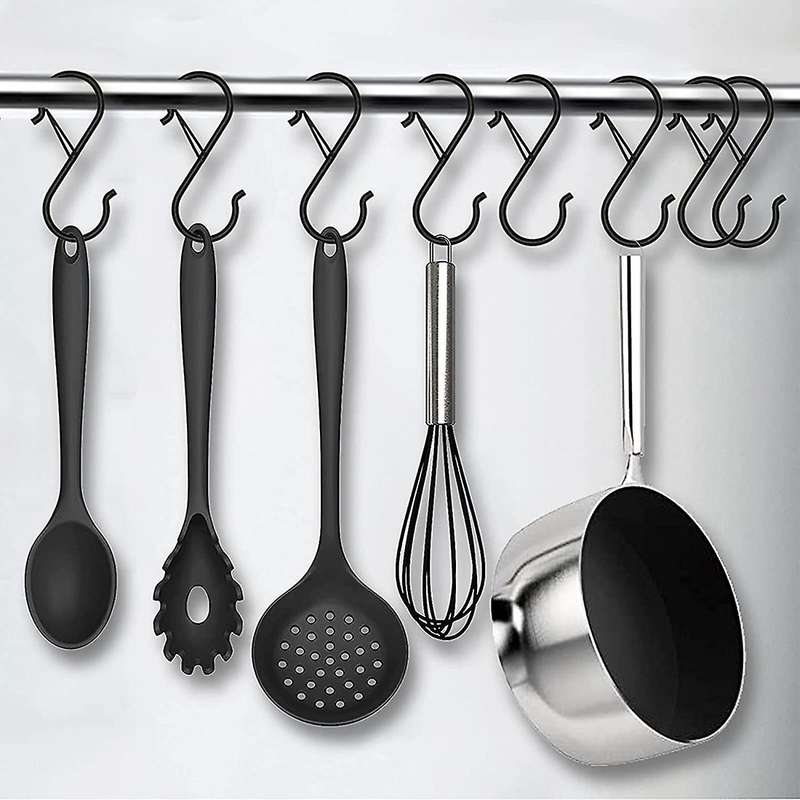 20 Pack S Hooks for Hanging,buckle Design Metal Black S Shaped Hooks