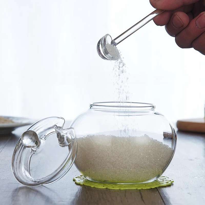 Glass Jar Sugar Cookie Bowl with Lid Spoon Transparent Candy Storage