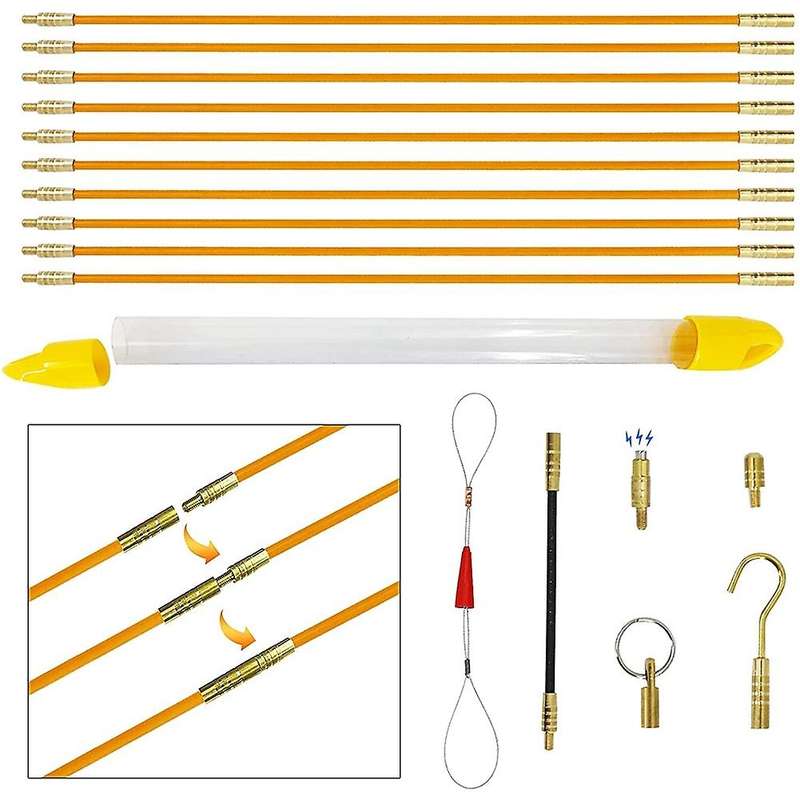 12.59ft Fiberglass Running Wire Puller Grip Fish Tape Push Pull Rod