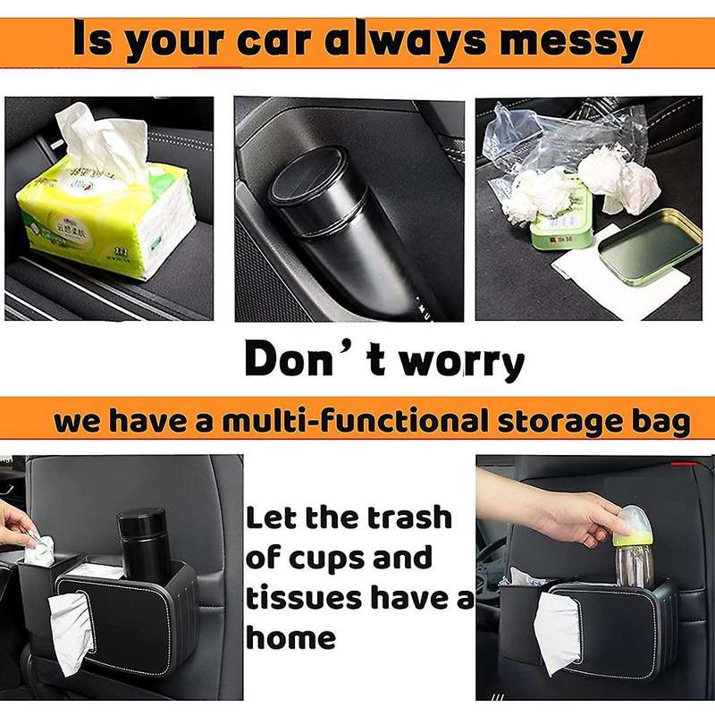 3 In 1 Car Organizer Storage Seat Back Hanging Tissue Box Trash Bin