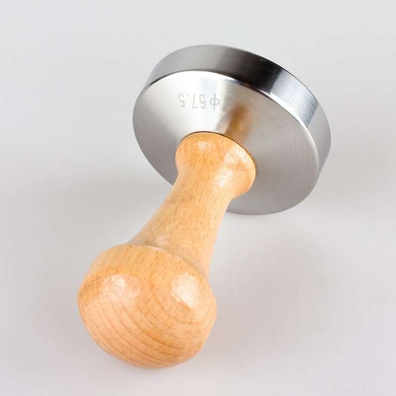 Solid Wood Wooden Tamper Coffee Powder Hammer Stainless Steel 57.5mm