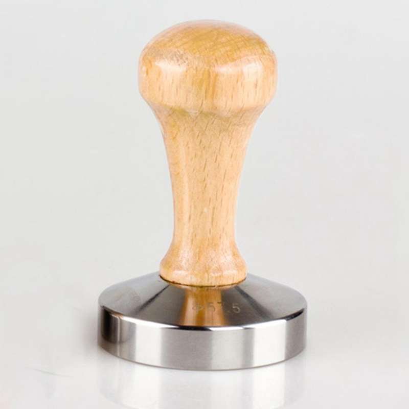 Solid Wood Wooden Tamper Coffee Powder Hammer Stainless Steel 57.5mm