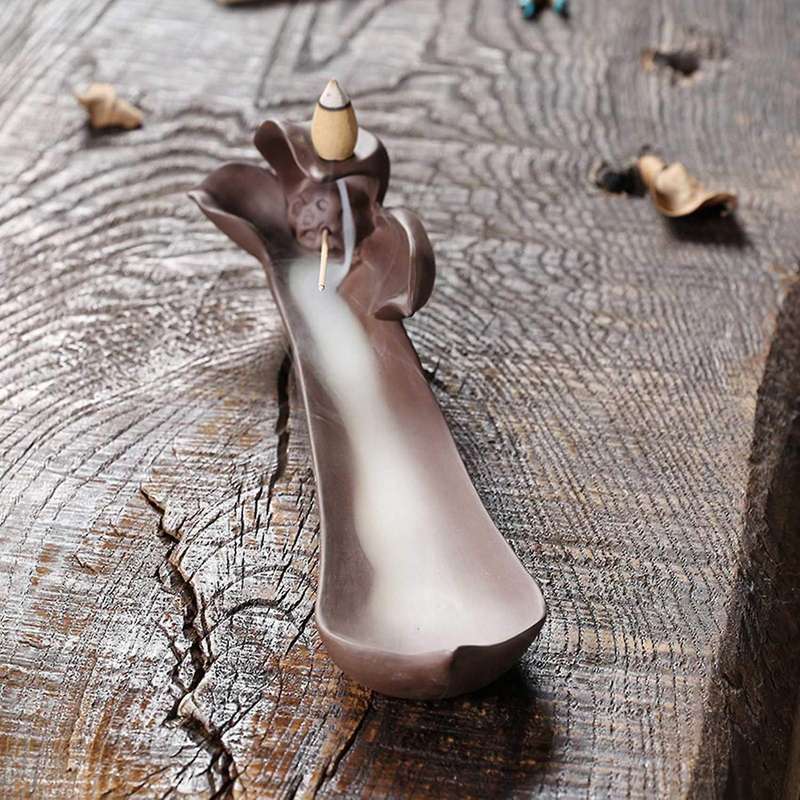 Ceramic Backflow Incense Burner Lotus Leaf Office Home Decoration
