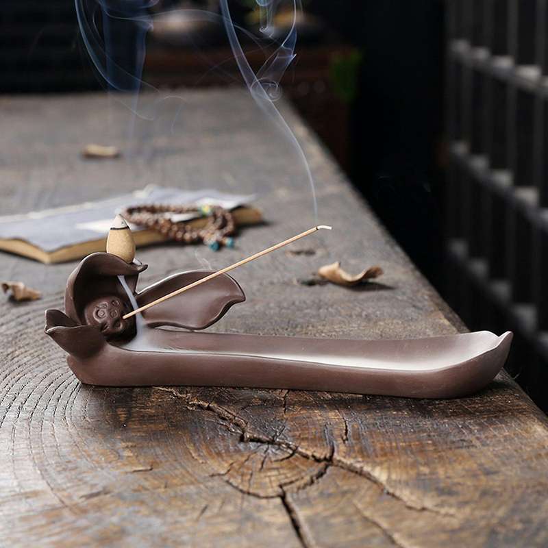 Ceramic Backflow Incense Burner Lotus Leaf Office Home Decoration