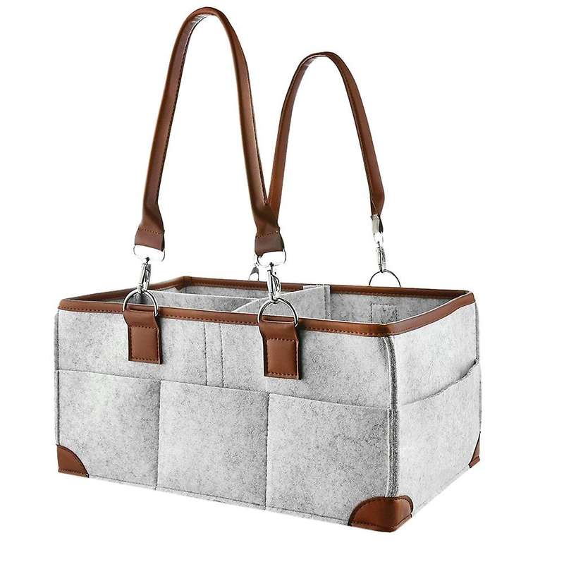 Baby Diaper Caddy Storage Basket for Baby's Toys Gray Leather Handle