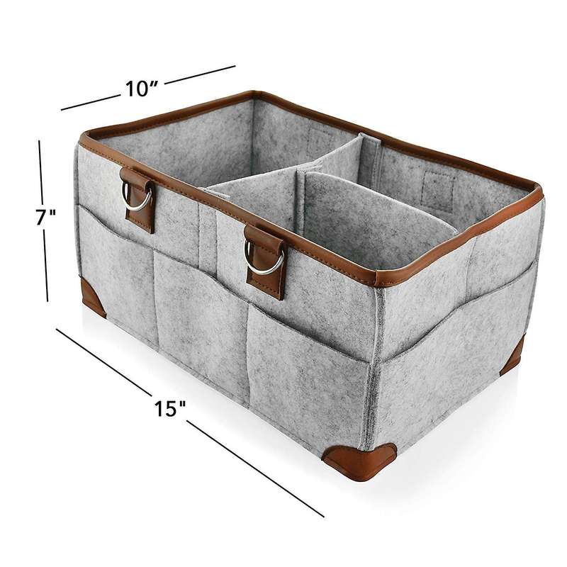 Baby Diaper Caddy Storage Basket for Baby's Toys Gray Leather Handle