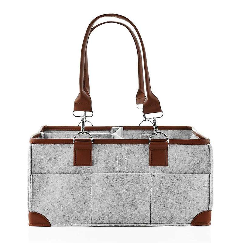 Baby Diaper Caddy Storage Basket for Baby's Toys Gray Leather Handle