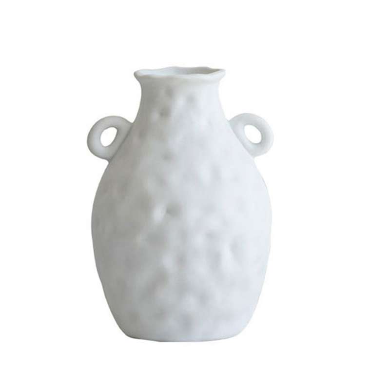 Handmade Home Plain Pottery Dried Flower Vase Stoneware Binaural