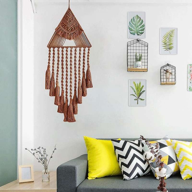 Boho Dream Catcher, Triangle Macrame Crochet Wall Hanging, Brown