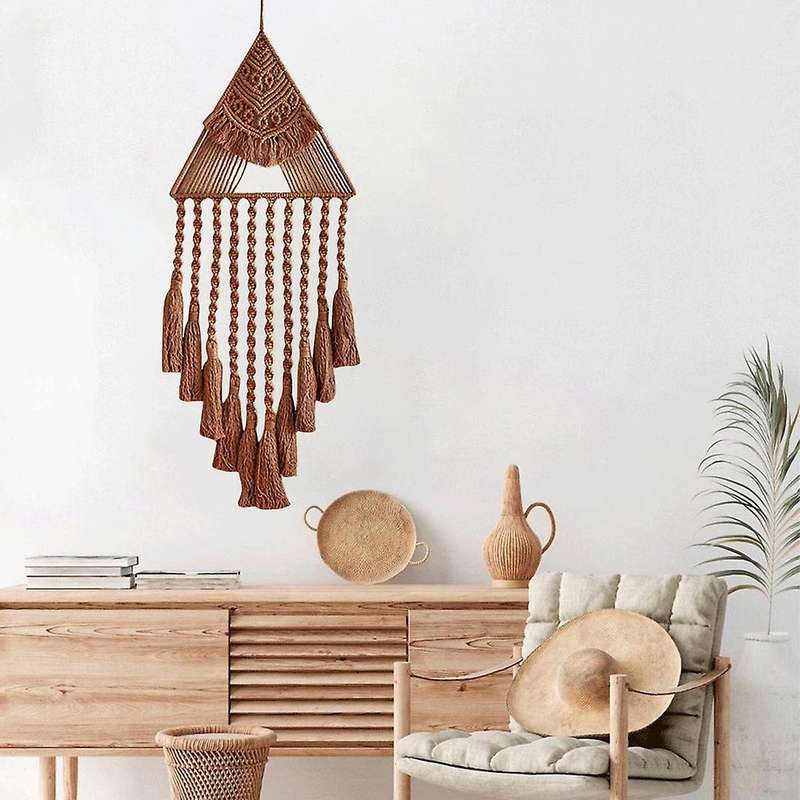 Boho Dream Catcher, Triangle Macrame Crochet Wall Hanging, Brown