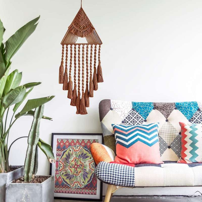 Boho Dream Catcher, Triangle Macrame Crochet Wall Hanging, Brown