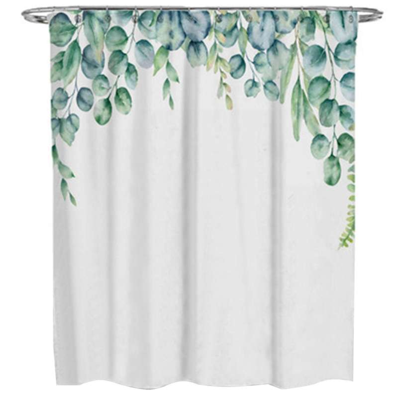 Green Tropical Shower Curtains Leaves Printed Curtains for Bathroom