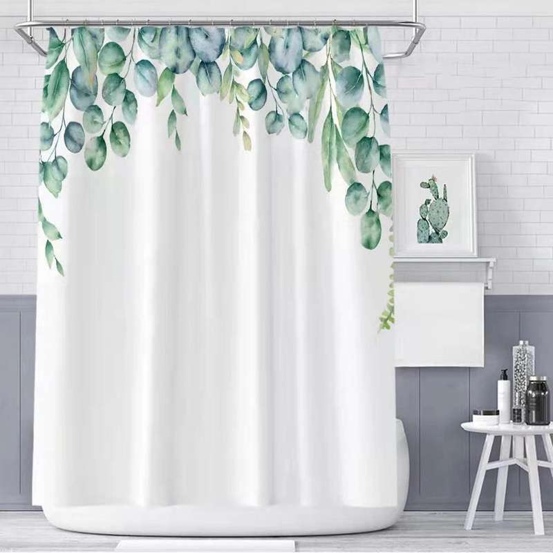 Green Tropical Shower Curtains Leaves Printed Curtains for Bathroom