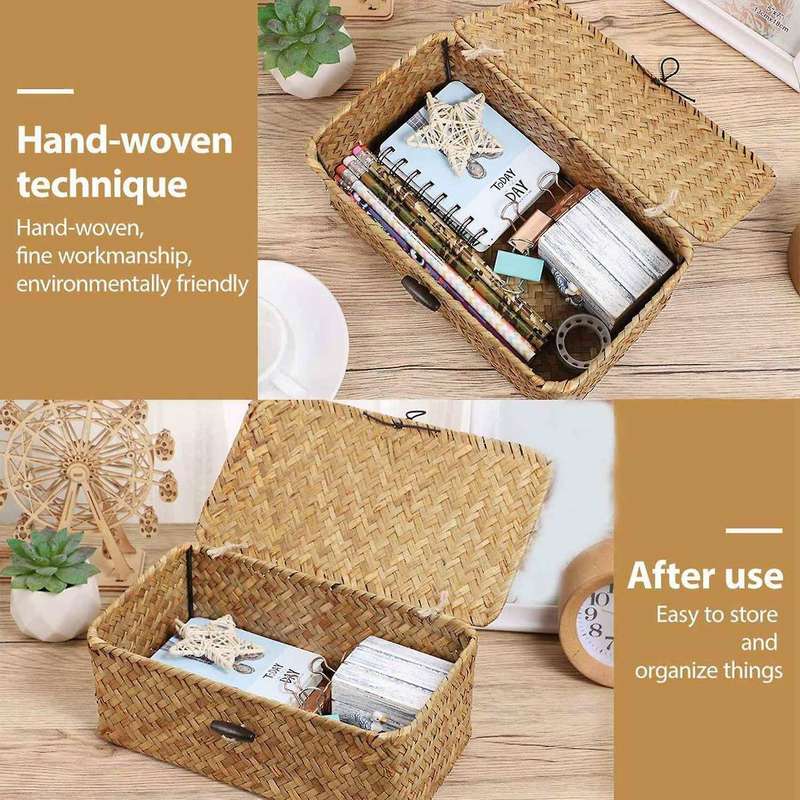 Seagrass Hand Woven Storage Box Storage Box Storage Basket with Lid