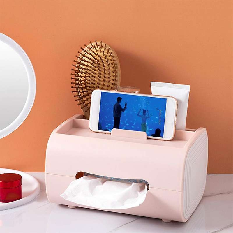 Home Living Room Creative Tissue Box Multi-function Paper Box(pink)