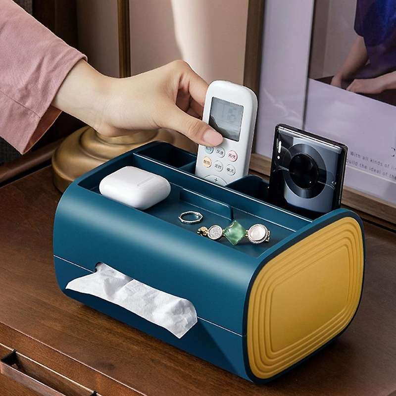 Home Living Room Creative Tissue Box Multi-function Paper Box(blue)