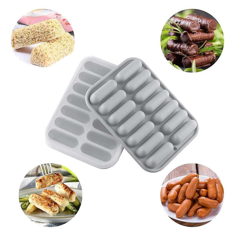 2pcs 14 Cavity Granola Bars Molds for Cereal, Sausage,chocolate, Gray