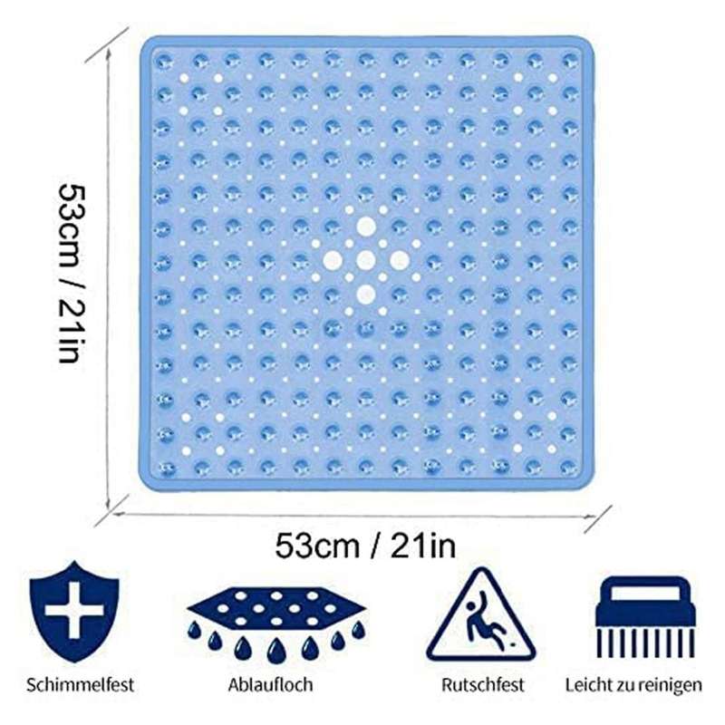 Square Shower Mats,53x53cm,bath Mats with Suction Cup,(blue)