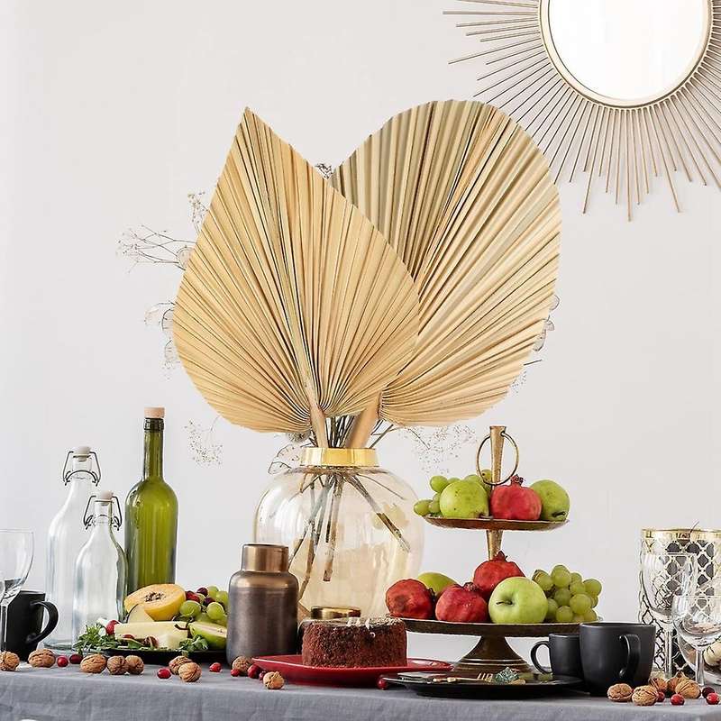 6pcs Dried Palm Leaves for Home Heart and Round Shape Trimmed Palm