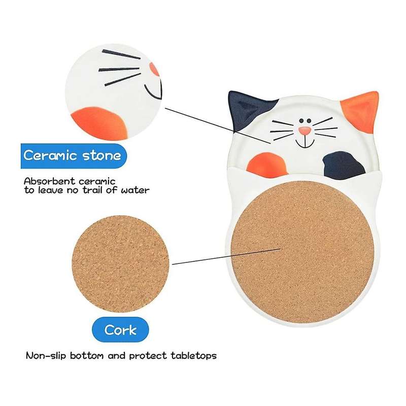 4 Pcs Drink Coaster,water-absorbing Ceramic Coaster,cute Cat Coaster